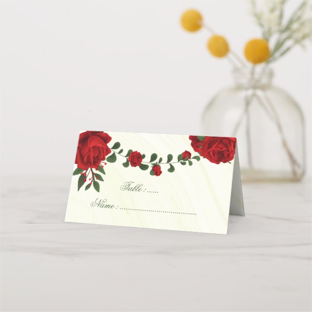 Carte De Placement belle fleurs rouges vert feuilles (Devant)