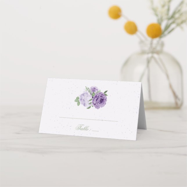 Carte De Placement belle fleurs violettes vert feuille botanique pl (Devant)