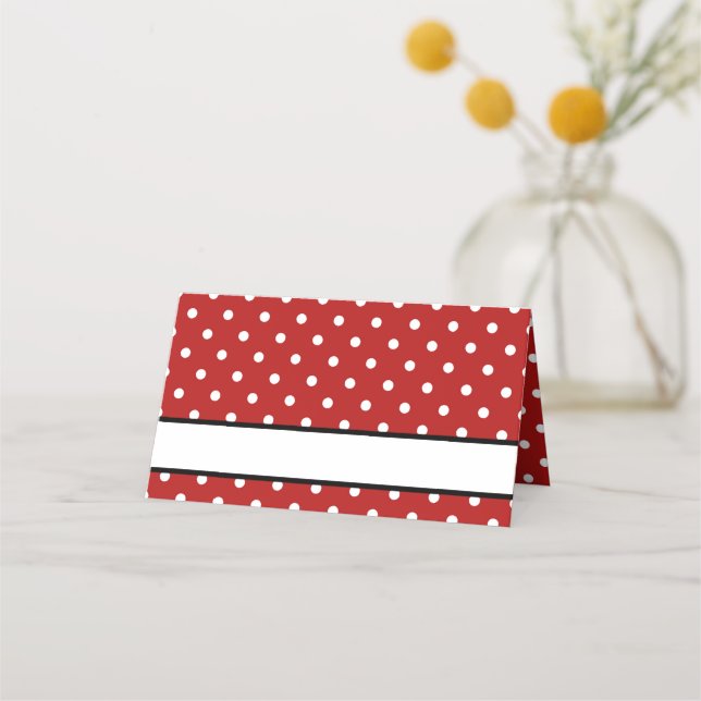 Carte De Placement Belle Polka Blanc Rouge Point Anniversaire (Devant)