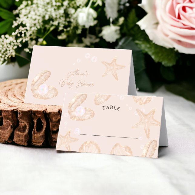 Carte De Placement Belle table de baby shower de perles (Cute ocean little pearl baby shower table place card)