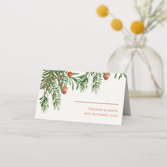 Carte De Placement Berries Rouges Et Mariage De Noël Festif Feuille (Devant)