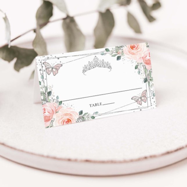 Carte De Placement Beurre floral clair Silver Quinceañera Anniversair (Créateur téléchargé)
