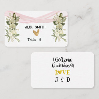 Carte De Placement Bienvenue Ruban rose et Rose blanche