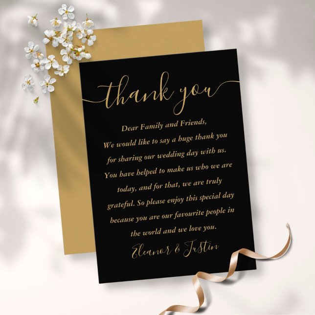 Carte De Placement Black And Gold Script Wedding Thank You  (Créateur téléchargé)