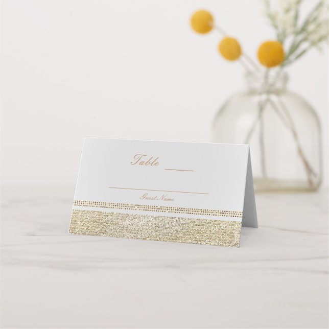 Carte De Placement Blanc et étincelant Gold Glam Chic Party Numéro de (Dos)