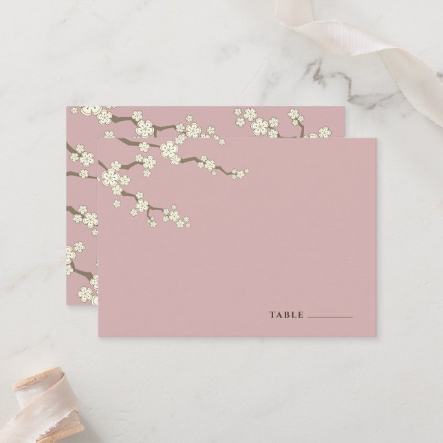 Carte De Placement Blanc Fleurs Sakura Fleurs cerisiers Fleurs Mariag (Devant/Arrière en situation)