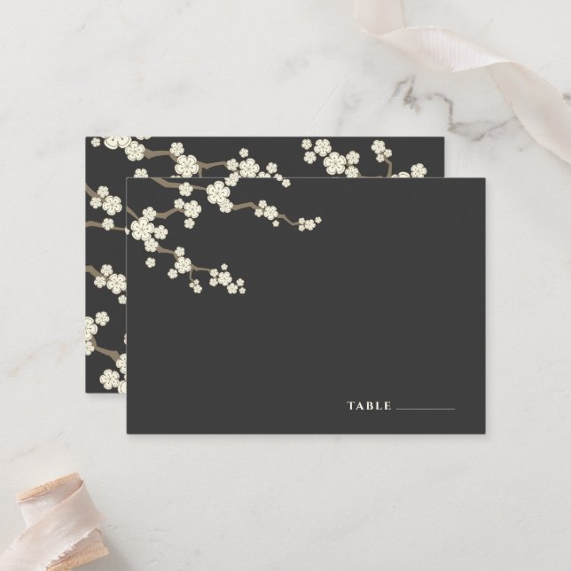 Carte De Placement Blanc Fleurs Sakura Fleurs cerisiers Fleurs Mariag (Devant/Arrière en situation)