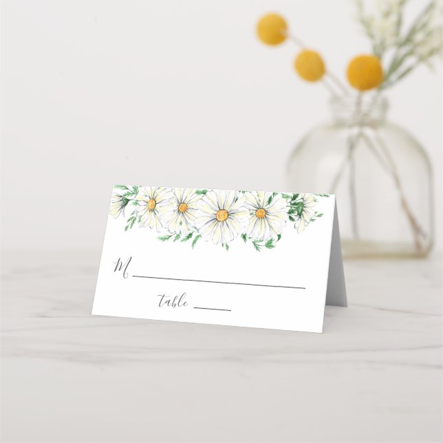 Carte De Placement Blanc Jaune marguerite Verdure Aquarelle Florale (Devant)