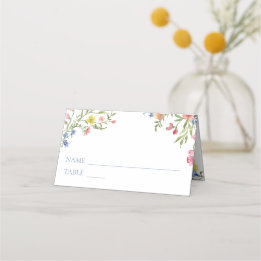 Carte De Placement Blason Élégant de Fleur Sauvage au Bleu Pâle Pouss