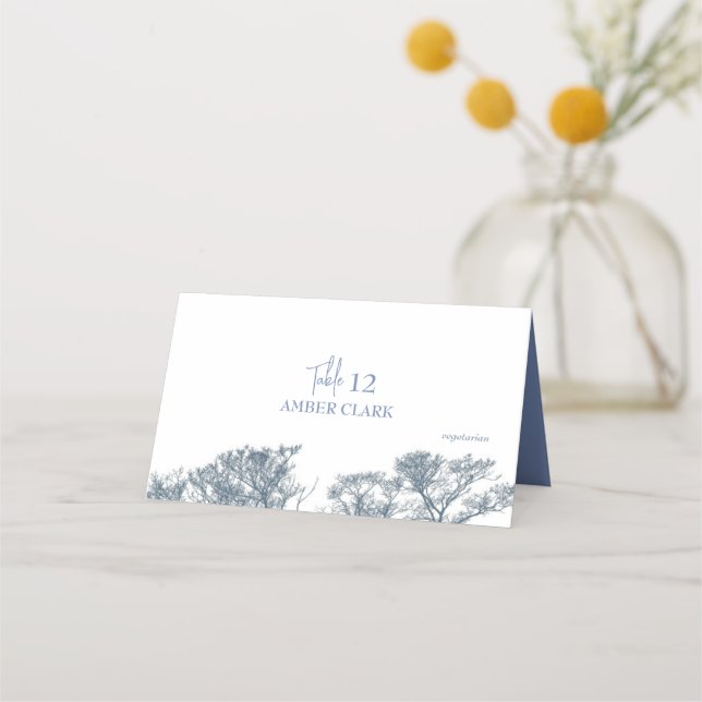 Carte De Placement Bleu Arbres du fond Mariage de Boho Tropical (Devant)