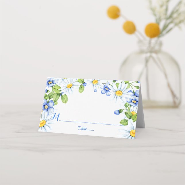 Carte De Placement Bleu Blanc Pays Faisal Mariage Floral (Devant)