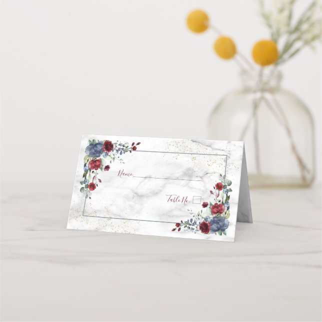 Carte De Placement Bleu clair Bourgogne Floral (Devant)