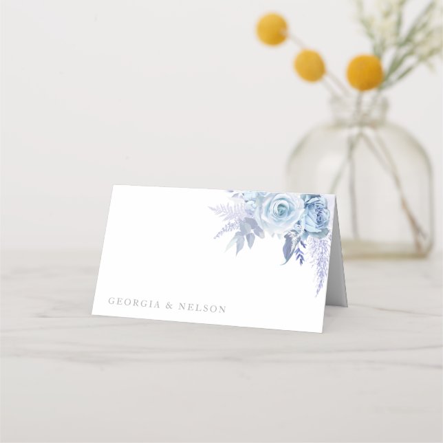 Carte De Placement Bleu Dusty Beau Mariage Floral (Devant)