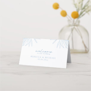 Carte De Placement Bleu Dusty Simple Main Tirée Botanique Plié