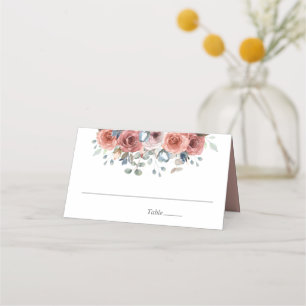 Carte De Placement Bleu et Dusty Blissant Floral, Mariage
