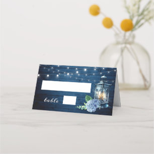 Carte De Placement Bleu Hydrangea Lanterne Marine Mariage de bois