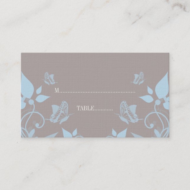 Carte De Placement Bleu Papillon Floral Place Card (Devant)