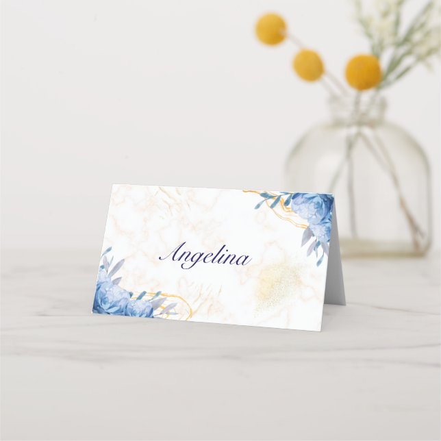 Carte De Placement Bleu Rose Gold Marbre Plaqué Carte Place (Devant)