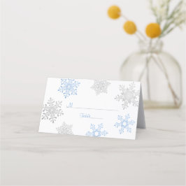 Carte De Placement Bleu Silver Flocon de neige Mariage d'hiver