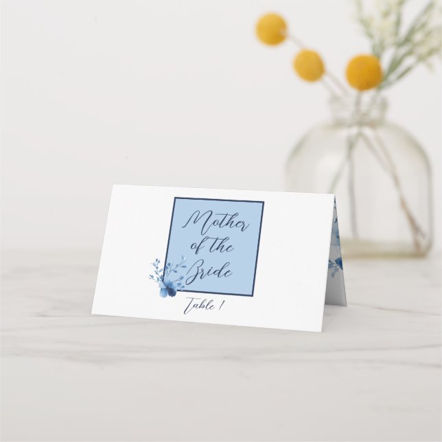 Carte De Placement Bleu sur Bleu, Fleur Mariage (Devant)