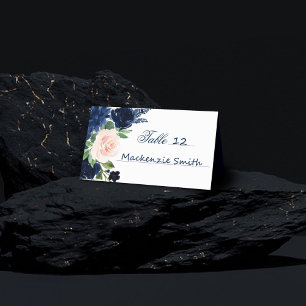 Carte De Placement Blooms Chics Floral bleu marine et rose pâle