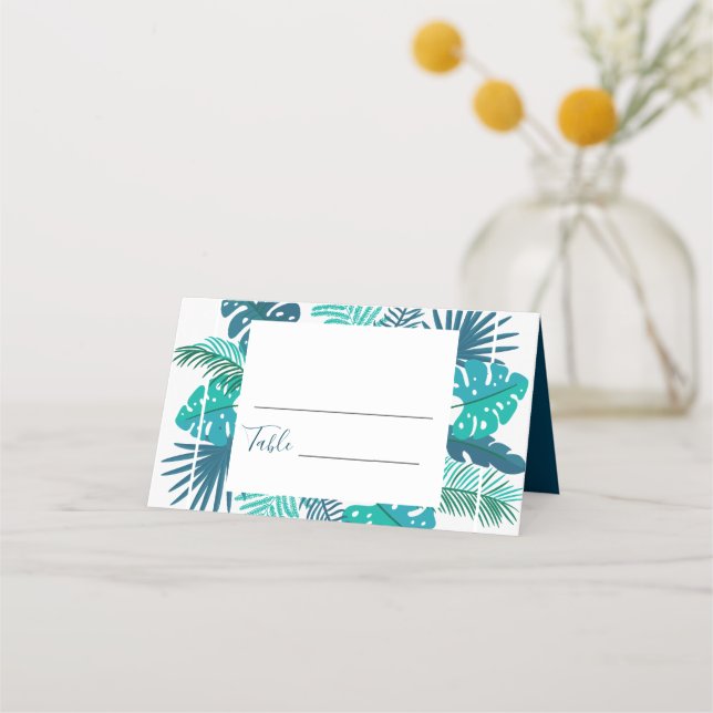 Carte De Placement Blue Botanical Beach Palm Foliage Mariage (Devant)