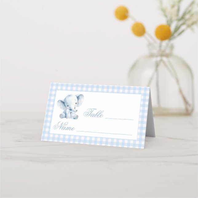 Carte De Placement Blue Elephant Bow Baby Boy Numéros de tableau Tent (Devant)