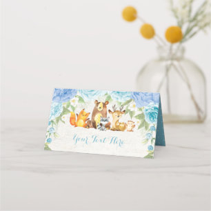 Carte De Placement Blue Floral Bois Aquarelle Forêt Animaux