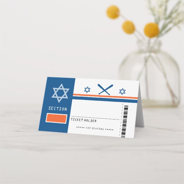 Carte De Placement Blue Orange Bar Mitzvah Baseball Siège (Devant)