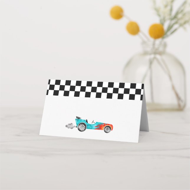 Carte De Placement Blue Race Car Boy Fête d'anniversaire (Devant)