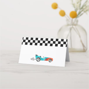 Carte De Placement Blue Race Car Boy Fête d'anniversaire