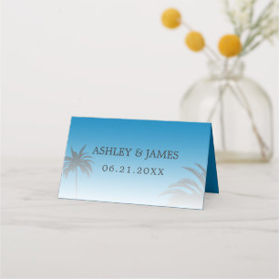 Carte De Placement Blue Tropical Palm Tree Beach Wedding