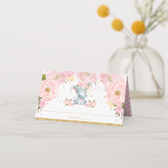 Carte De Placement Blush Floral mignon Eléphant Baby shower Anniversa (Dos)