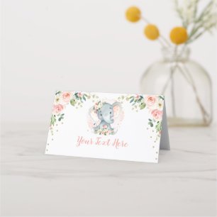 Carte De Placement Blush Gold Floral Elephant Baby Girl Birthday