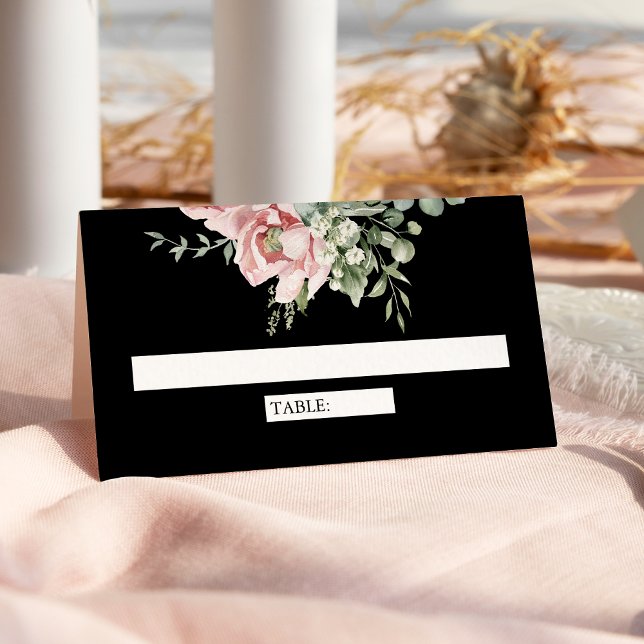 Carte De Placement Blush Pink Floral Eucalyptus Black Wedding (Créateur téléchargé)