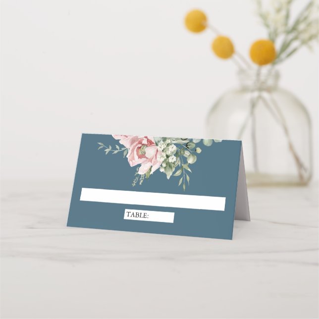 Carte De Placement Blush Pink Floral Eucalyptus Dusty Blue Wedding (Devant)
