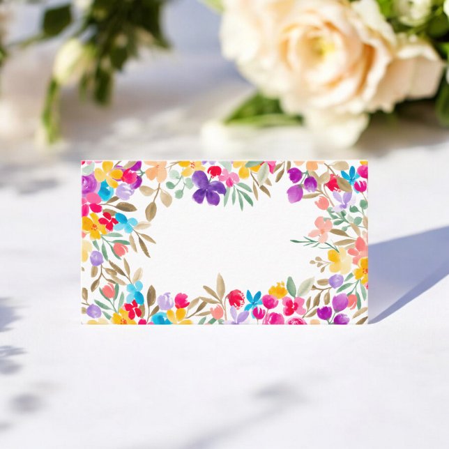 Carte De Placement Boho a peint une Mariée Florale à l'Aquarelle Mode (Boho painted Modern Watercolor Floral Wedding Place Card)