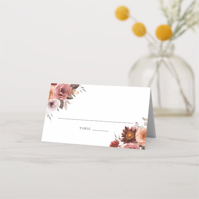 Carte De Placement Boho Aquarelle Automne Floral Bouquet Mariage (Devant)