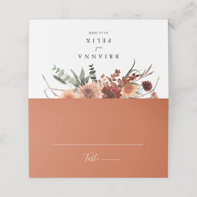 Carte De Placement Boho Botanique Automne Floral Mariage Carte Place (Extérieur déplié)
