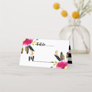 Carte De Placement Boho Chic Floral Numéro de table Nom du siège