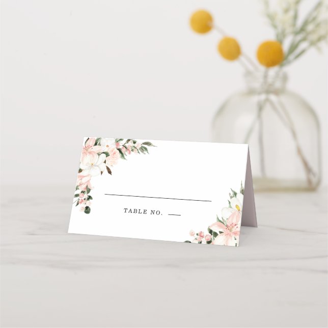 Carte De Placement Boho Chic rose et blanc Mariage floral (Devant)