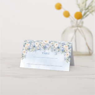 Carte De Placement Boho Elegant Dusty Blue et ivoire Fleurs hiver