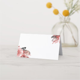 Carte De Placement Boho Feather Burgundy Rose Mariage aquarelle