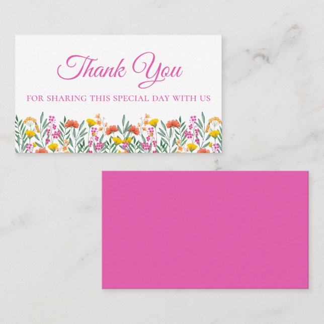 Carte De Placement Boho Fleur sauvage Merci rose Floral Mariage (Devant / Derrière)