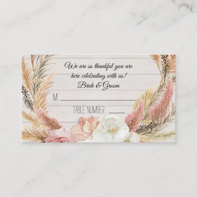 Carte De Placement Boho Floral Rustique Bois Pampas Grass Plaques (Devant)