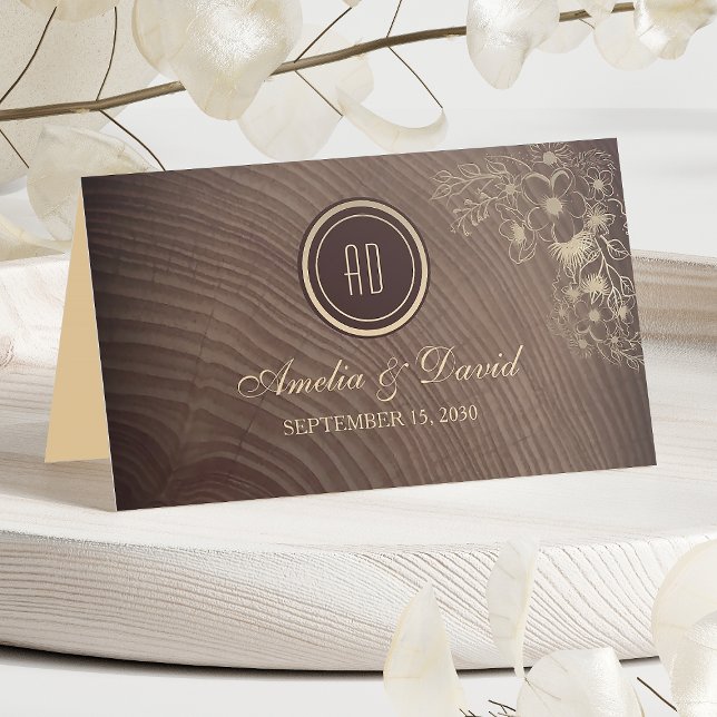 Carte De Placement Boho Flowers Rustic Wood Mariage Carte Place (Créateur téléchargé)