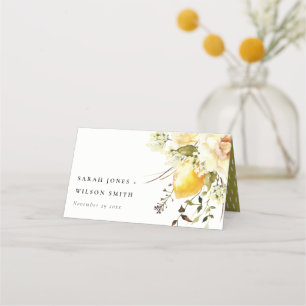 Carte De Placement Boho Lemon Aquarelle jaune Mariage floral