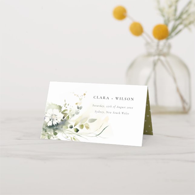 Carte De Placement Boho moderne Abstrait vert blanc Mariage floral (Devant)