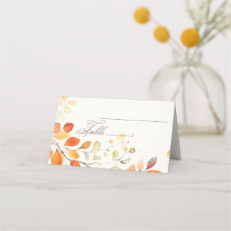 Carte De Placement Boho moderne aquarelle automne Feuilles Mariage