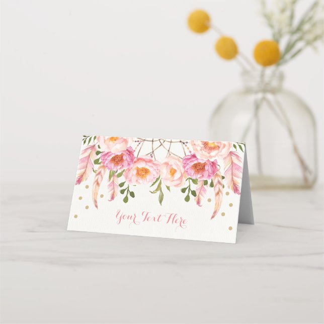 Carte De Placement Boho Rose Gold Floral Dreamcatcher Anniversaire Fê (Devant)